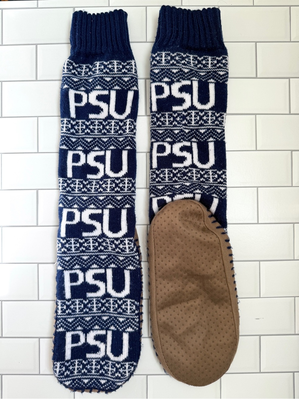 🐾 Muk Luks Penn State PSU Nittany Lions Unisex Slipper Sox Blue White Socks
